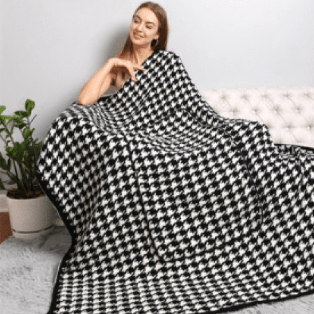 Houndstooth Luxury Soft 2 in 1 Throw Blanket &amp; Pillow - The Kindness Cause