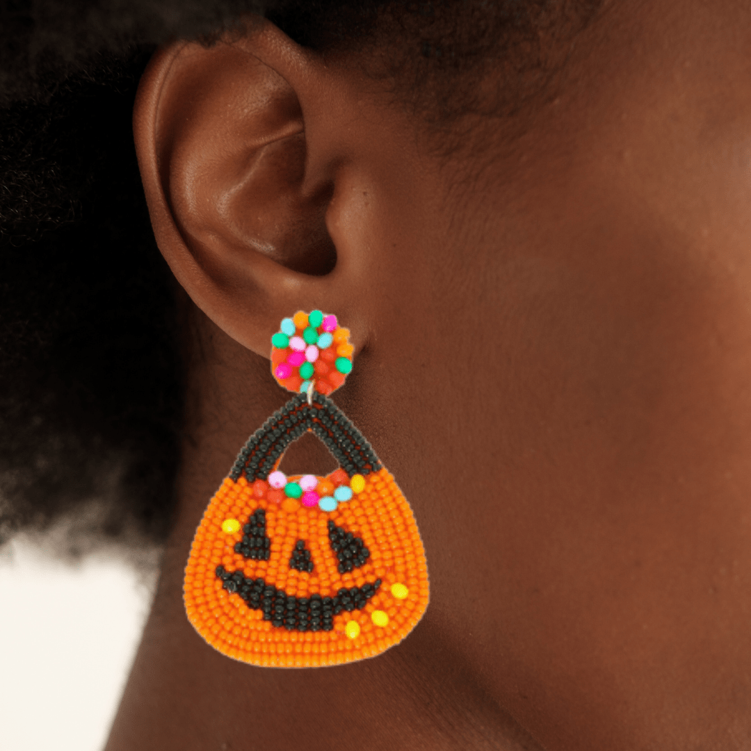 Jack-O-Lantern Pumpkin Halloween Beaded Drop Earrings - The Kindness Cause