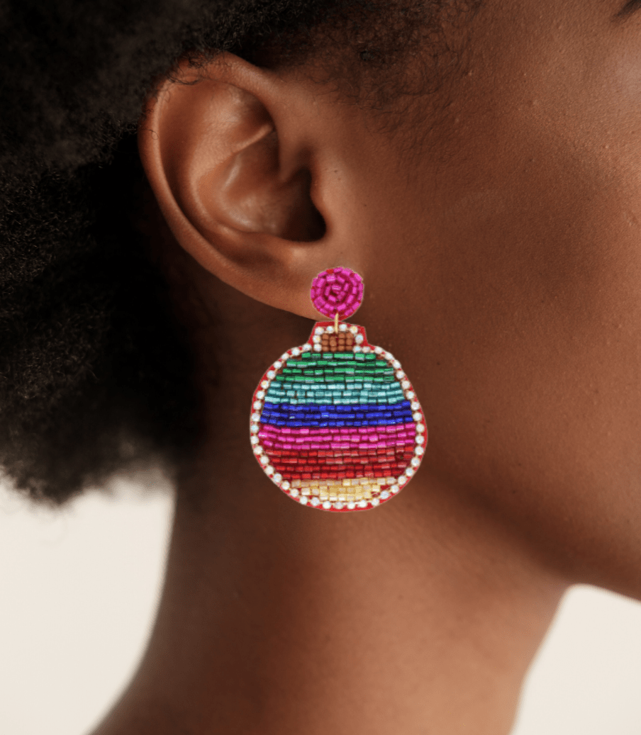 Jeweled Rainbow Christmas Sphere Beaded Earrings - The Kindness Cause