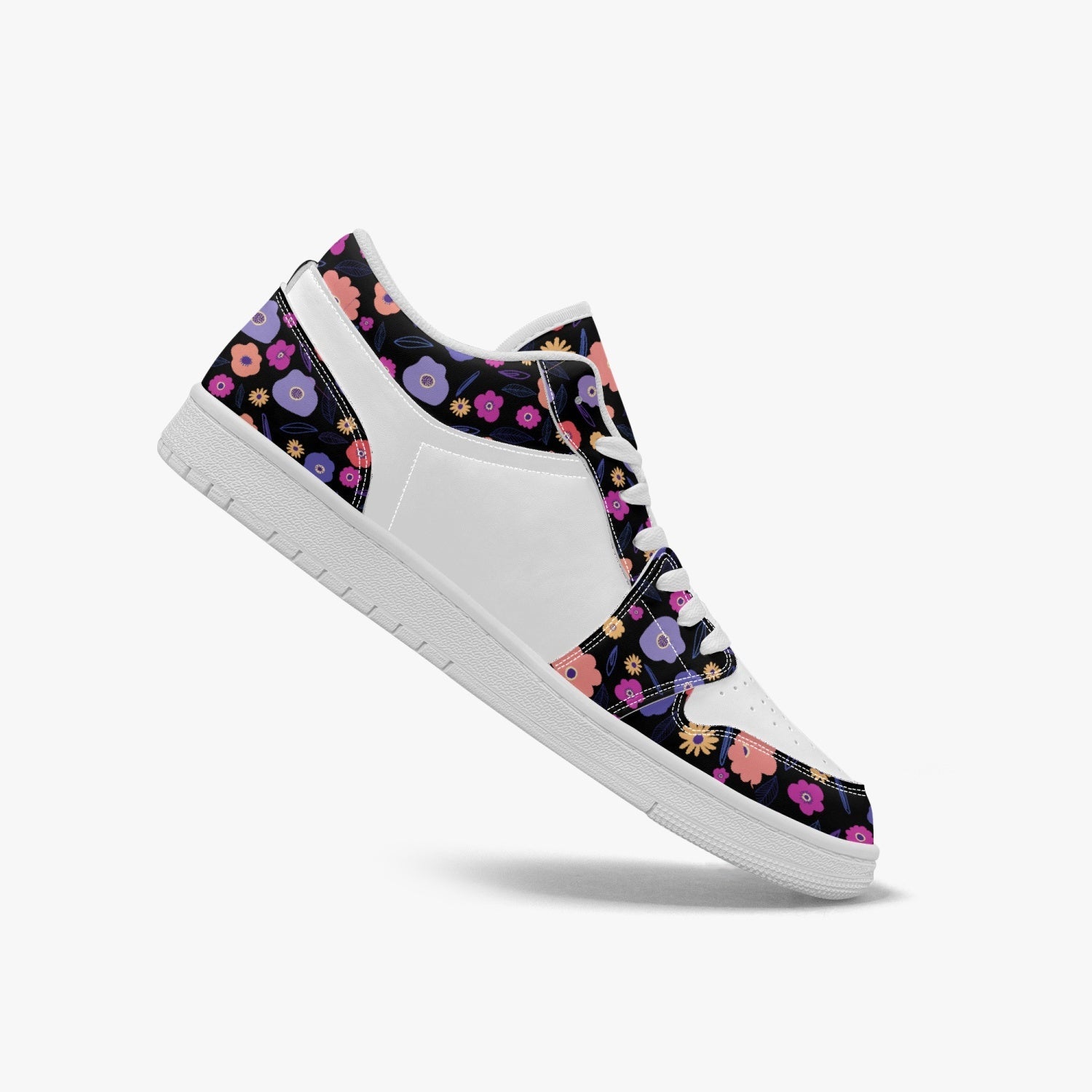 Keep Going Keep Growing Dark Floral Leather Low Top Sneakers - The Kindness Cause
