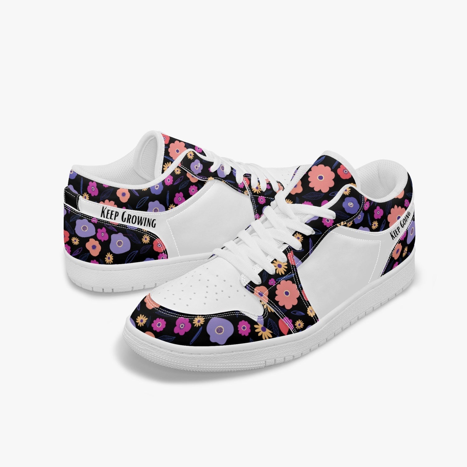 Keep Going Keep Growing Dark Floral Leather Low Top Sneakers - The Kindness Cause
