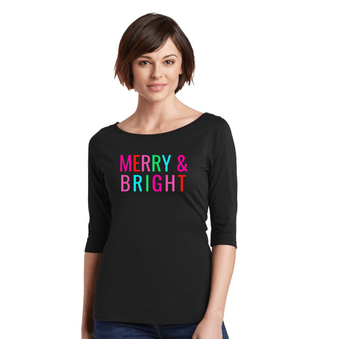 Merry & Bright Women’s 3/4 Sleeve Tee - The Kindness Cause