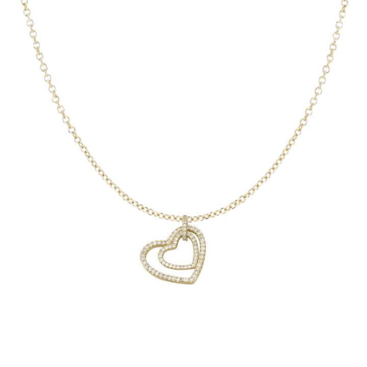 Micro Pave Cubic Zirconia Double Heart Pendant Necklace - The Kindness Cause