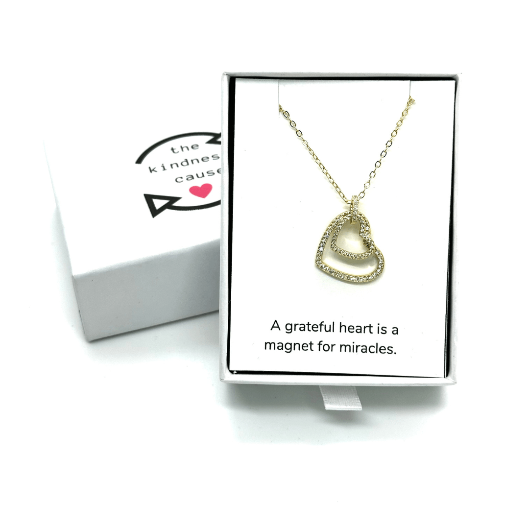 Micro Pave Cubic Zirconia Double Heart Pendant Necklace - The Kindness Cause