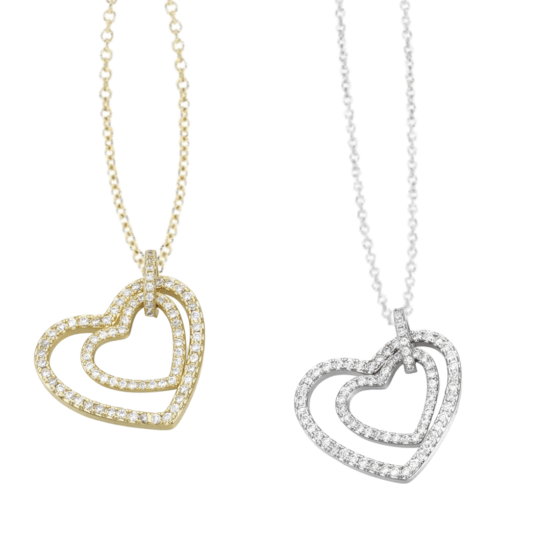 Micro Pave Cubic Zirconia Double Heart Pendant Necklace - The Kindness Cause