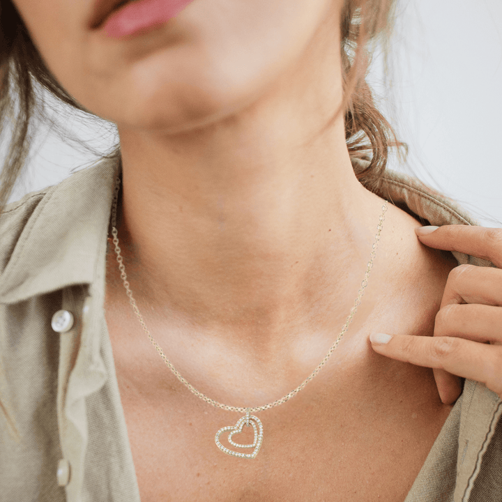 Micro Pave Cubic Zirconia Double Heart Pendant Necklace - The Kindness Cause