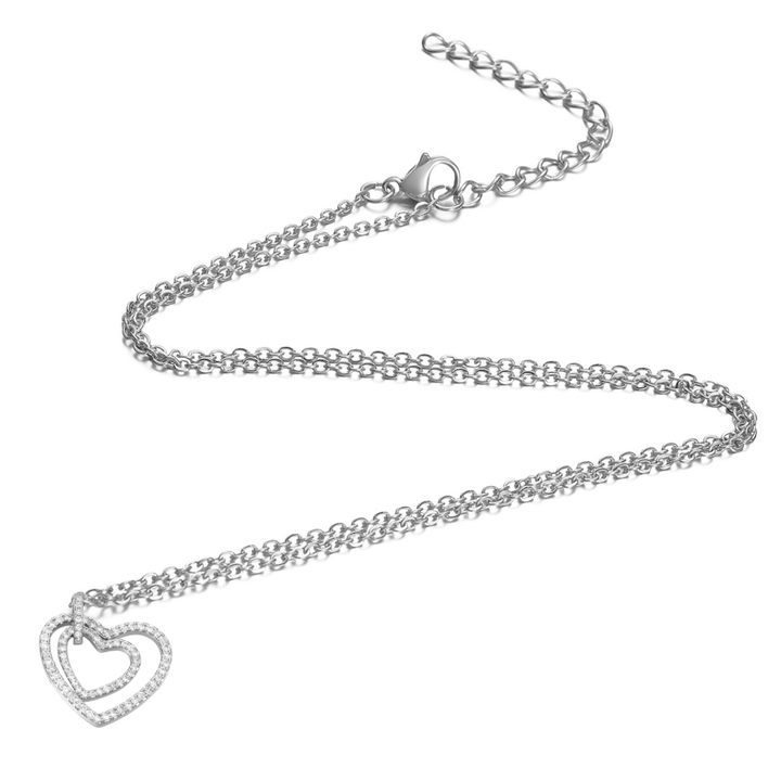 Micro Pave Cubic Zirconia Double Heart Pendant Necklace - The Kindness Cause