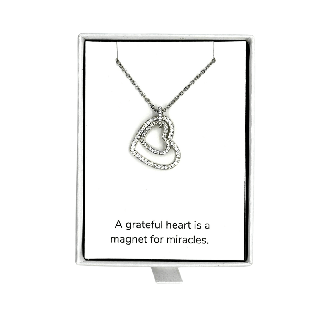 Micro Pave Cubic Zirconia Double Heart Pendant Necklace - The Kindness Cause