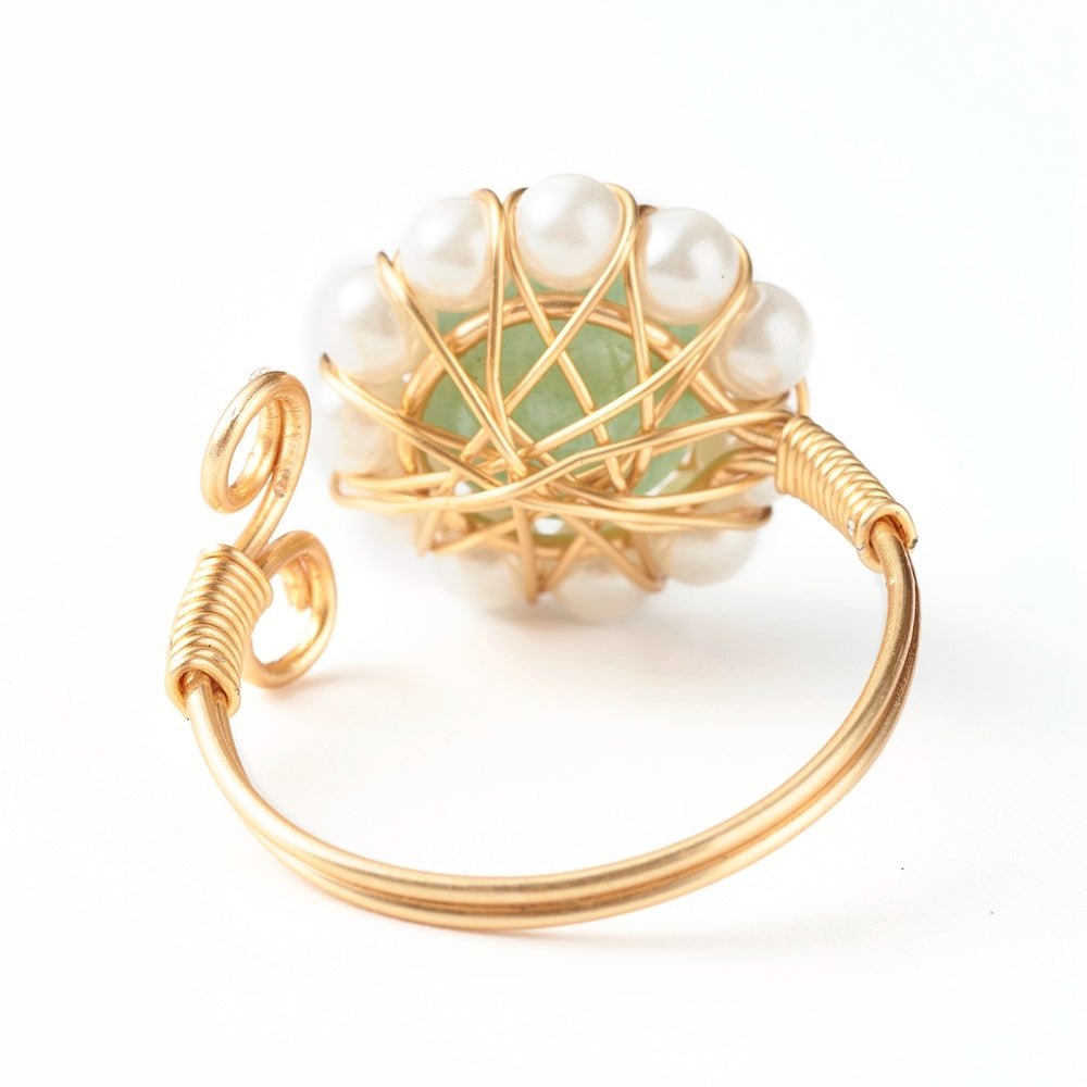 Natural Gemstone and Pearl Wire Wrap Adjustable Ring - The Kindness Cause
