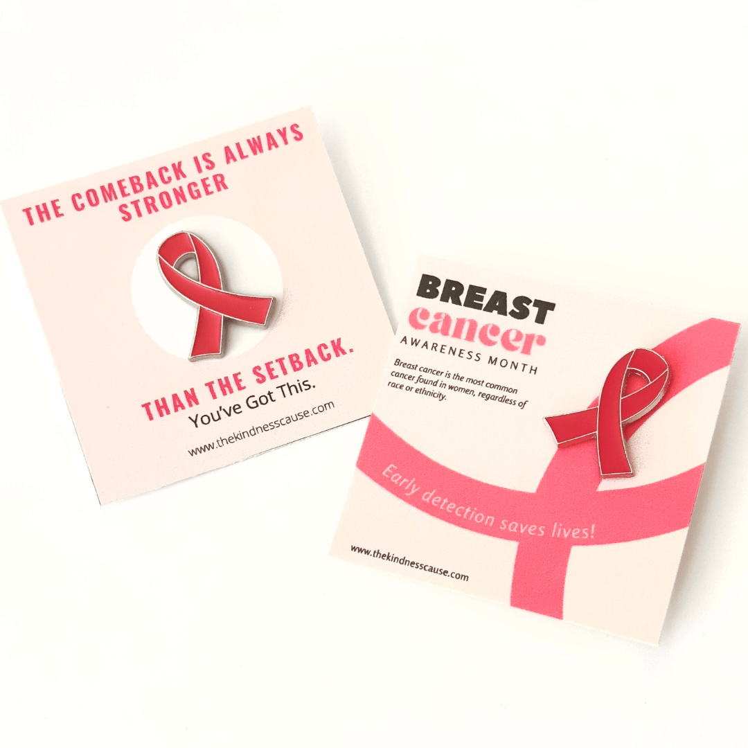 Pink Ribbon Breast Cancer Awareness Enamel Pin - The Kindness Cause