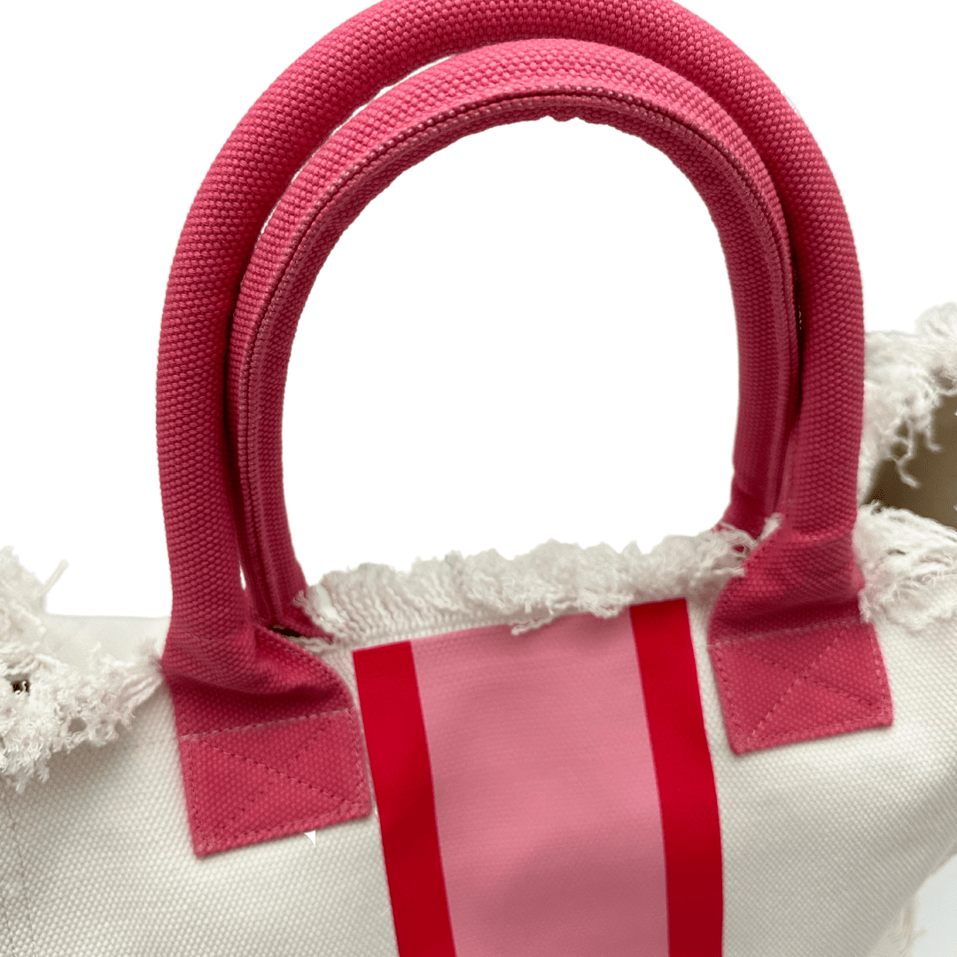 Pink Stripe Fringe Large Canvas Tote Bag - The Kindness Cause
