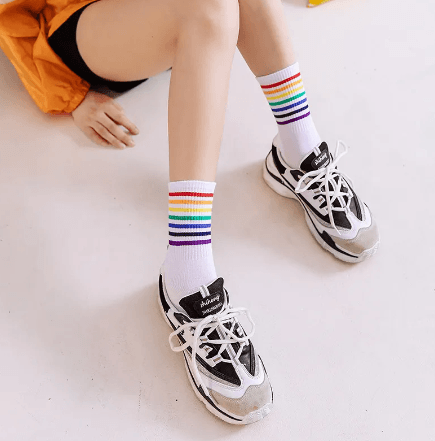 Pride Rainbow Stripe Cotton Crew Socks - The Kindness Cause
