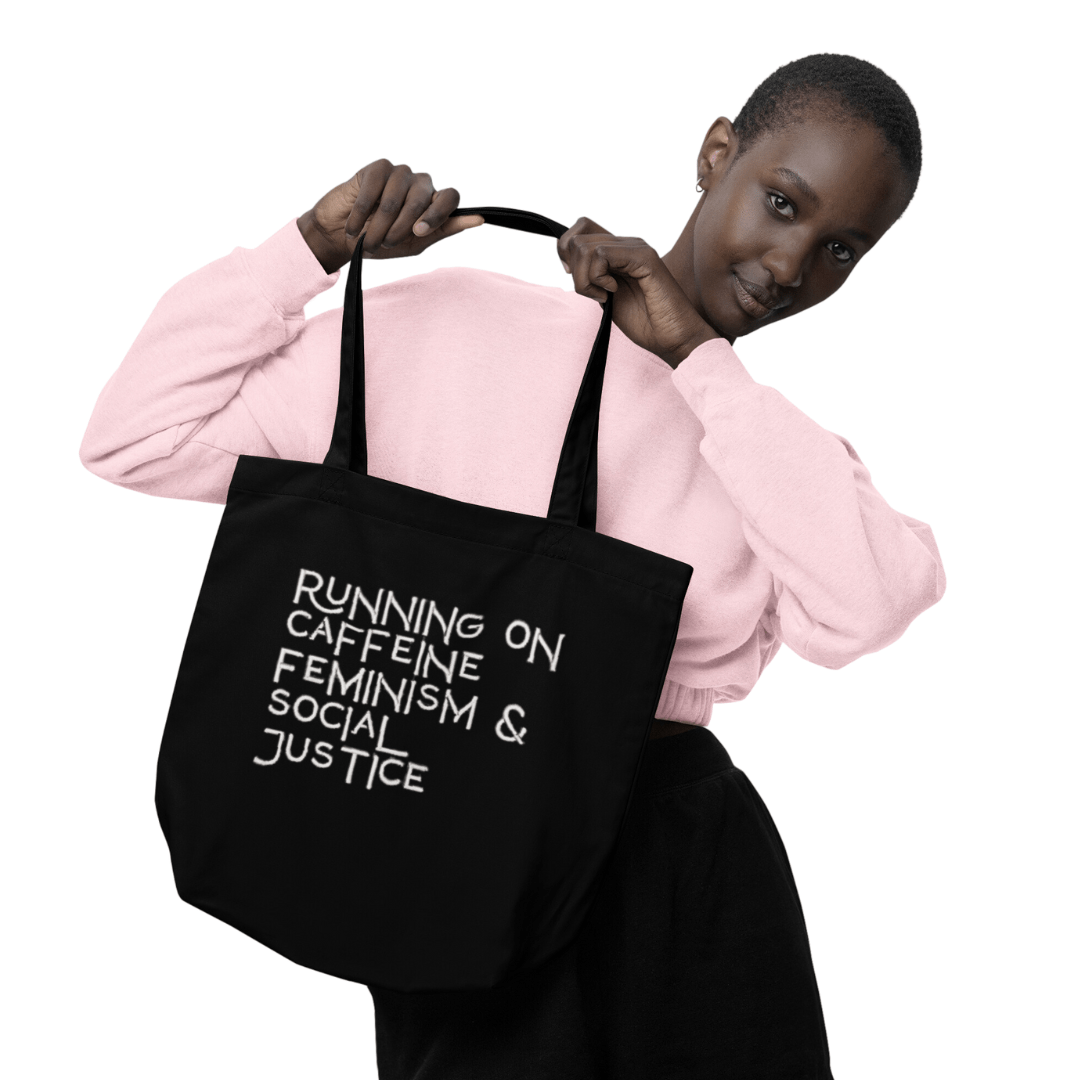 Running on Caffeine, Feminism, and Social Justice Embroidered Small Tote Bag - The Kindness Cause