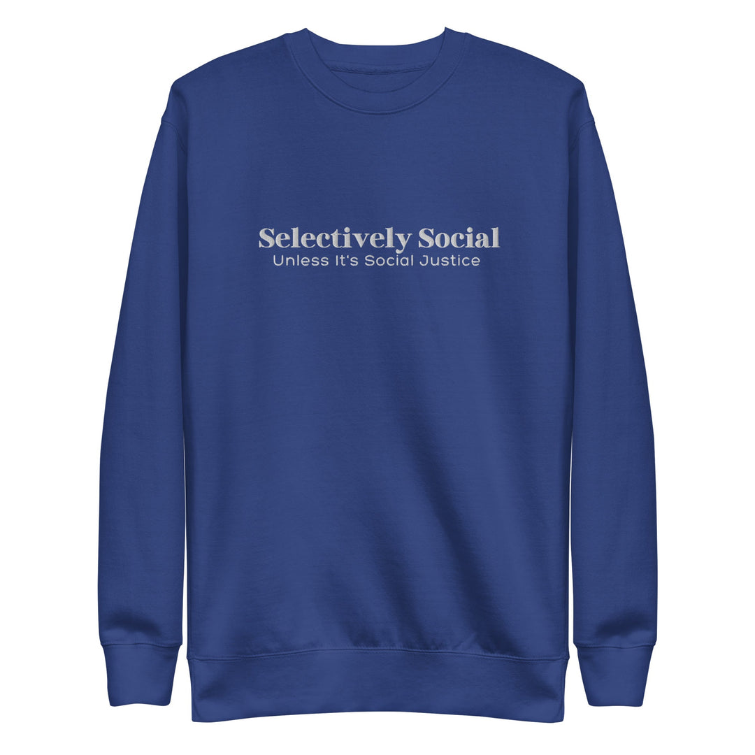 Selectively Social White Embroidery Unisex Premium Sweatshirt - The Kindness Cause