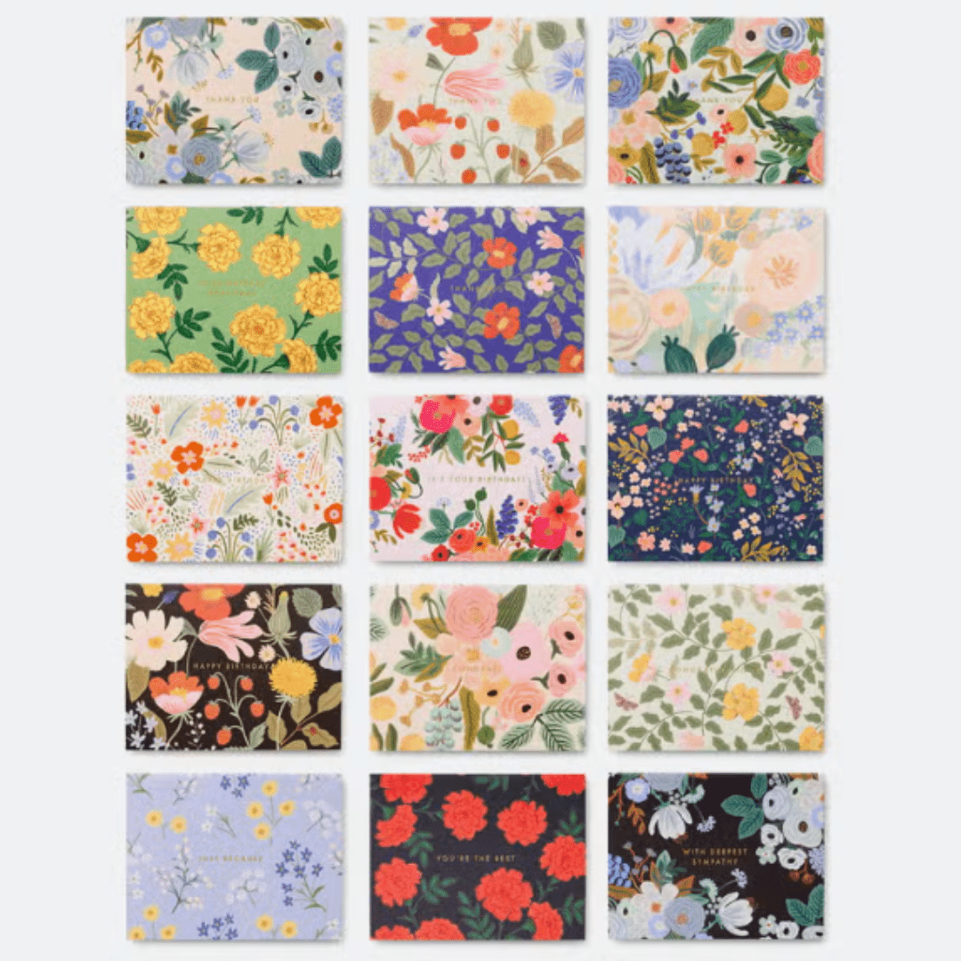 Set of 15 Mixed Florals Essentials Cards & Box by Rifle Paper Co. - The Kindness Cause