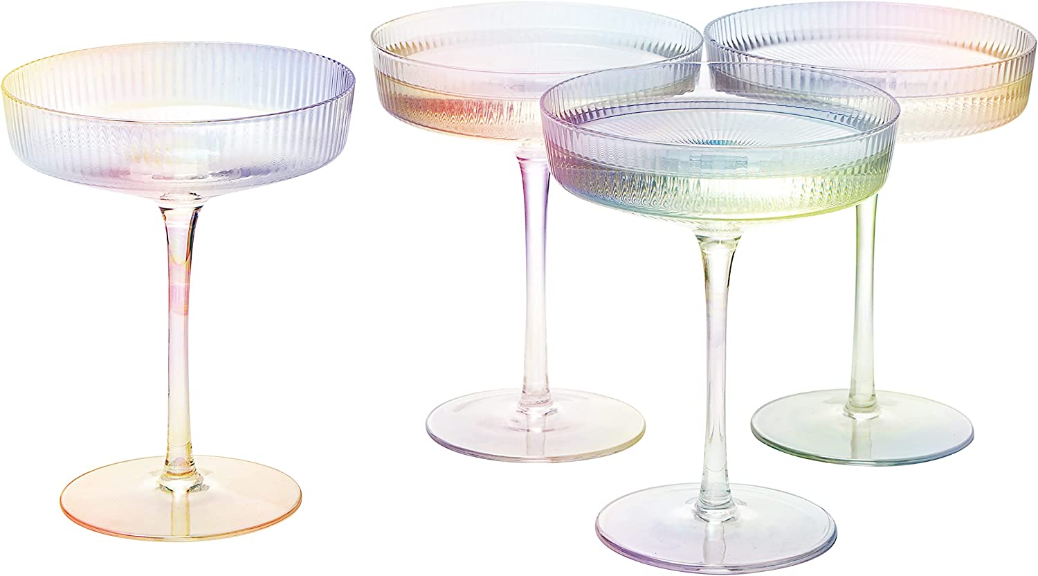 Set of 4 Iridescent Ribbed Champagne Coupe Glasses by The Wine Savant - The Kindness Cause