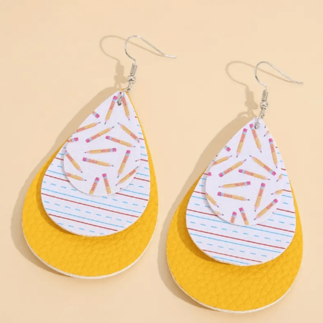 Three Layer Faux Leather Pencil Earrings For Teachers - The Kindness Cause